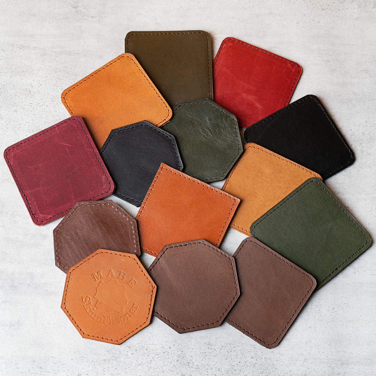 Leather coasters in leather 6 - pack mix