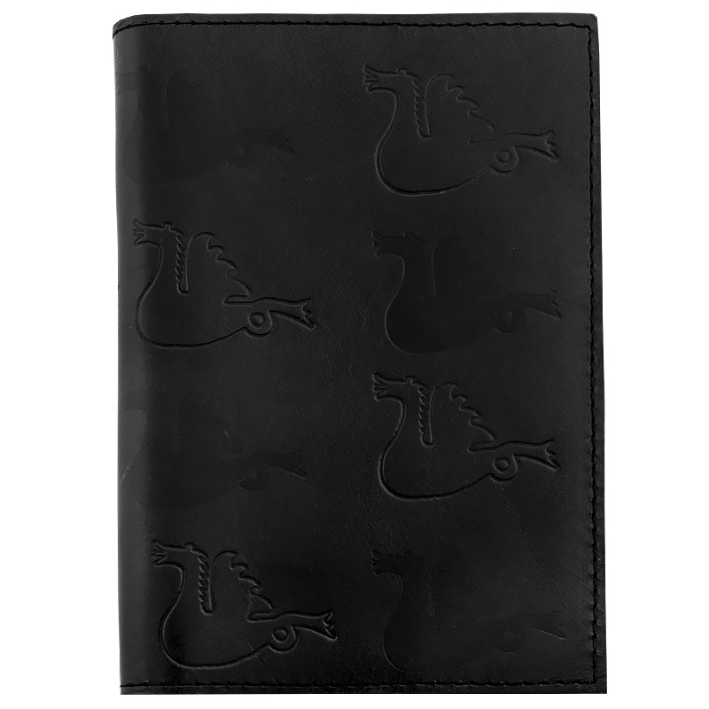 Book cover in leather Dragon black Small